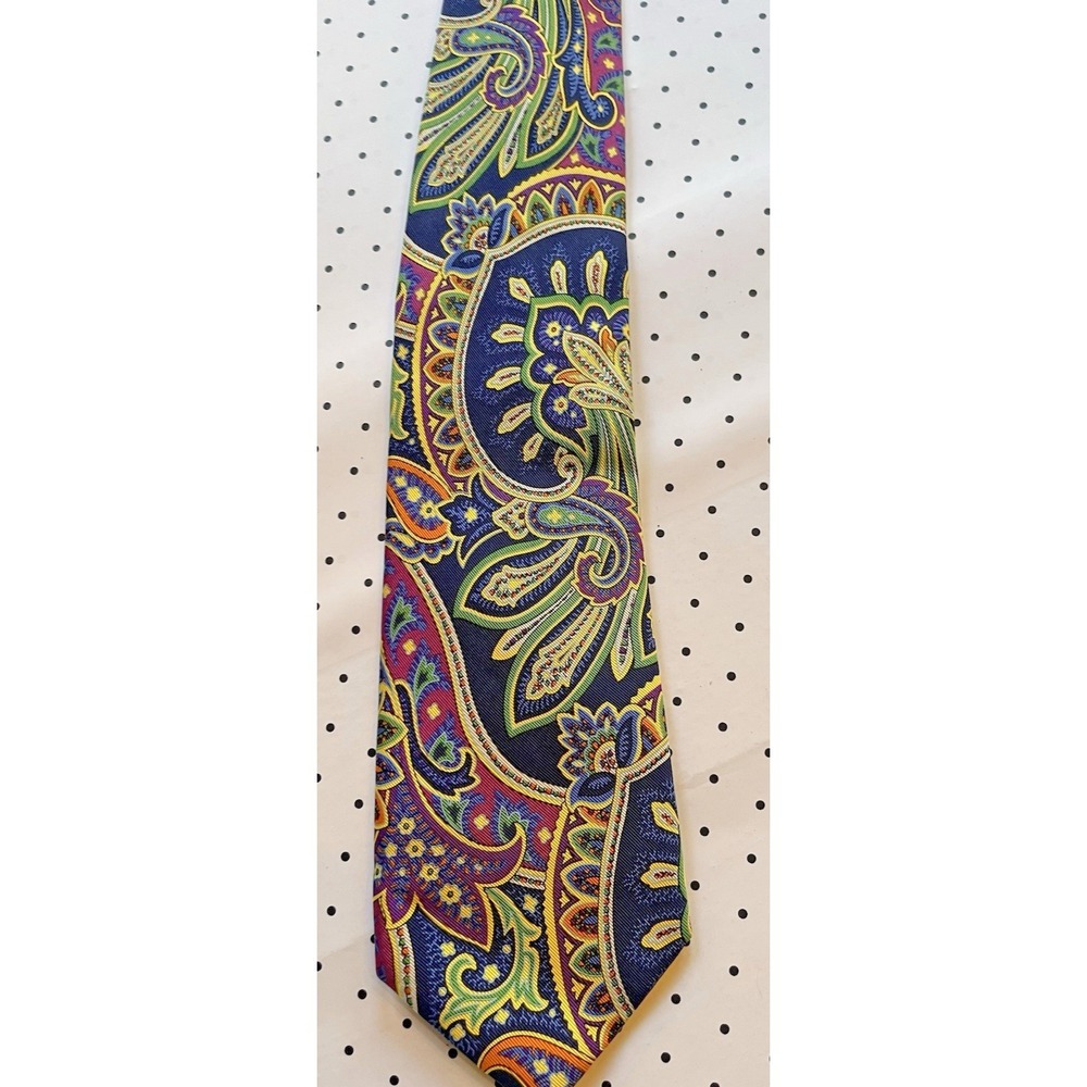 Countess Mara 100 Percent Silk Paisley Neck Tie Navy Purple Gold Classic‎ Blue